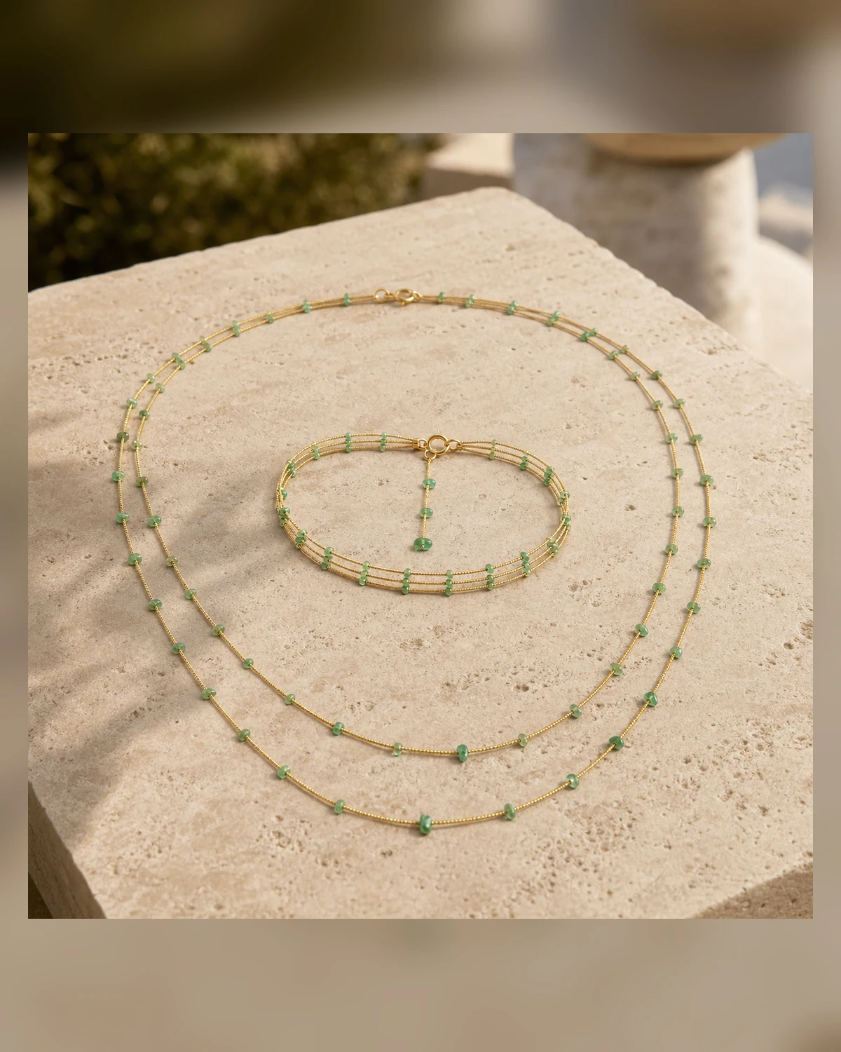 Conjunto Ravello Duplo & Triplo em Ouro 18K com Esmeraldas Naturais
