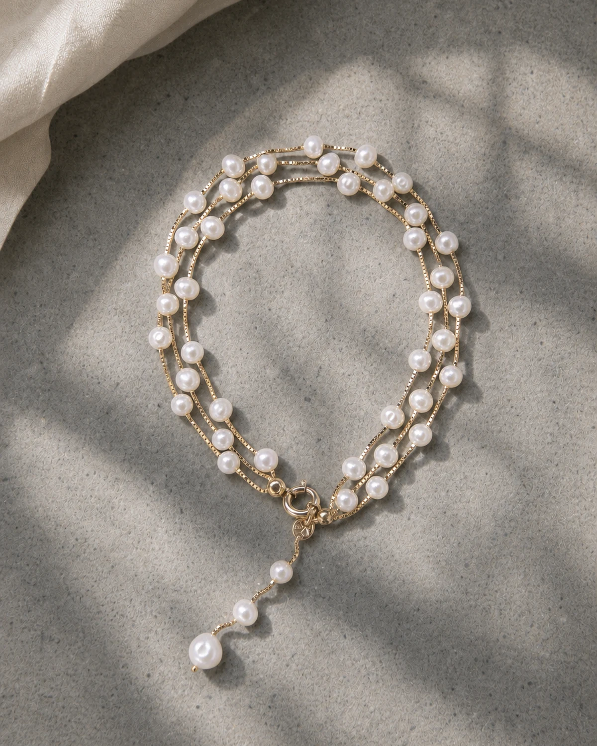 Pulseira Firenze Tripla em Ouro 18K com Pérolas Naturais