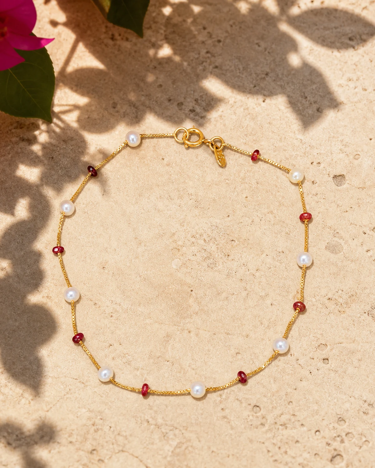 Pulseira Taormina em Ouro 18K com Rubis e Pérolas